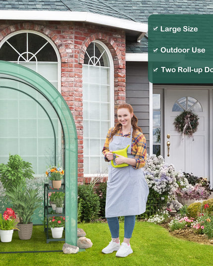 Giantex Walk-in Lean-to Greenhouse - with 3-Tier Plant Stand, 7’x 3.5’x 7’ Green House, PE Grid Cover