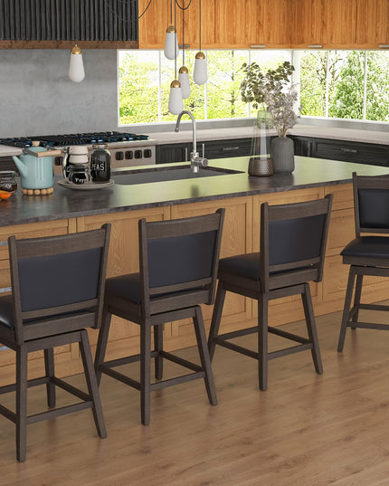 Giantex 25" Bar Stools Set, Upholstered Swivel Bar Chairs with Ergonomic Back