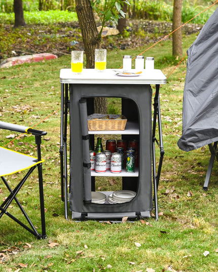 Folding Camping Storage Cabinet with 3 Shelves and Carry Bag