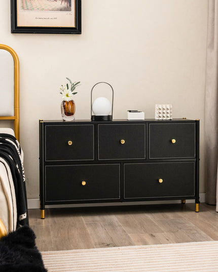 Giantex Dresser for Bedroom with 5 Storage Drawers - Fabric Dresser Tower with Metal Frame, Fabric Bins