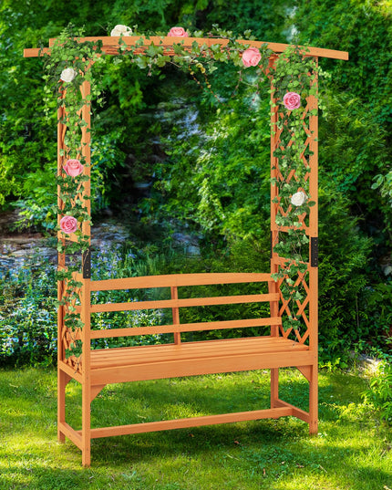Giantex Garden Arch Trellis with Bench - 63''W x 79''H Wooden Arbor with 2-Person Outdoor Bench