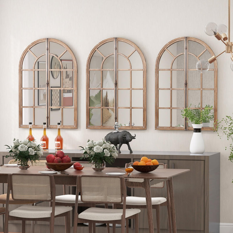 CHARMAID Farmhouse Arch Wall Mirror - 34"x24" Arched Window Pane Mirror