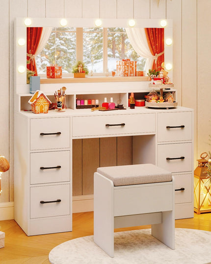 Vanity Desk with Mirror and Lights for Bedroom