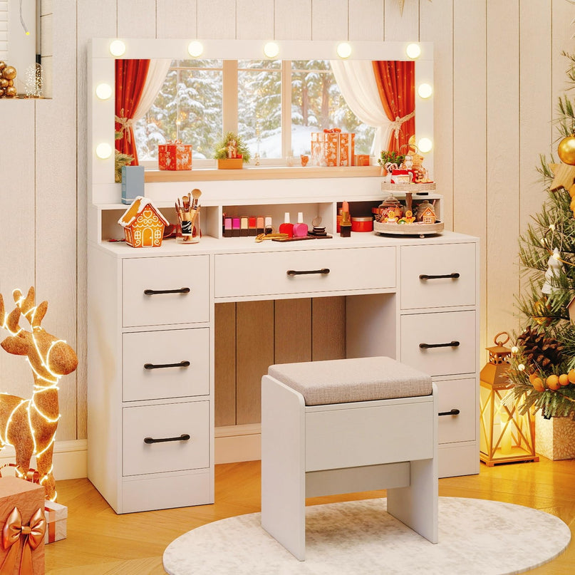 Vanity Desk with Mirror and Lights for Bedroom