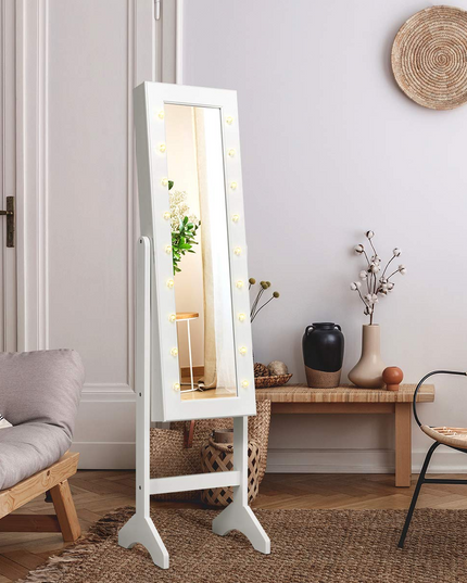 Standing Jewelry Armoire with 18 LED Lights Around the Door