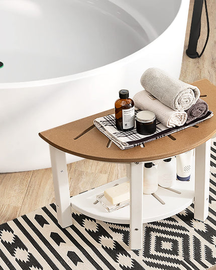 Giantex Shower Stool Waterproof HDPE - Bath Spa Seat for Shaving Legs, Storage Shelf, Non-Slip Feet