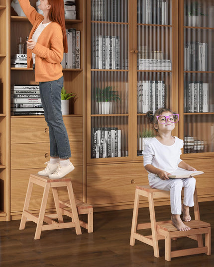 Giantex Folding Step Stool, Wooden 2-Step Stool for Kids & Adults, Holds up to 550Lbs
