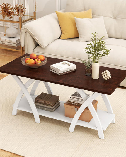 Giantex 2 Tier Wood Center Table with Storage Shelf & X Shaped Support Legs