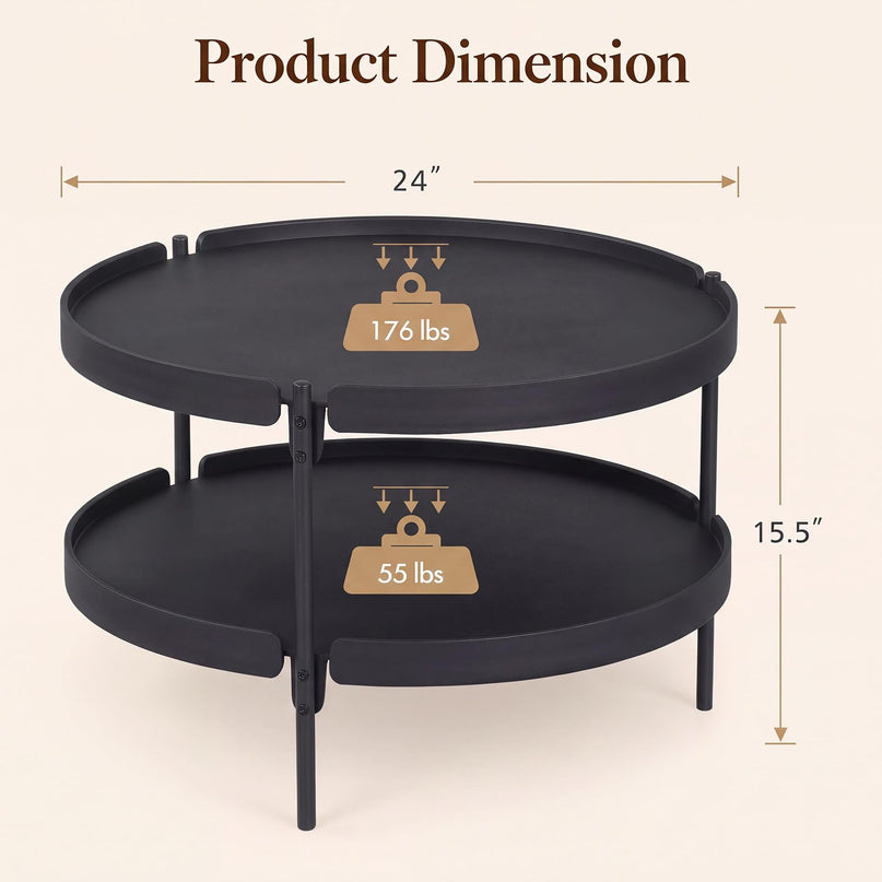 GIANTEX 2-Tier Round Coffee Table with Storage
