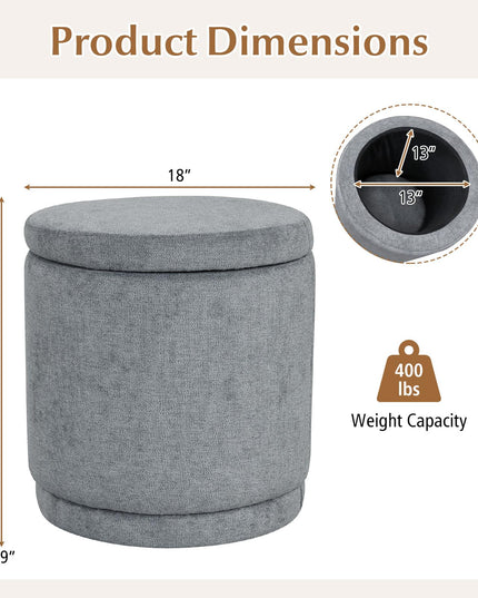 Giantex Round Ottoman with Storage Chenille Fabric Vanity Stool