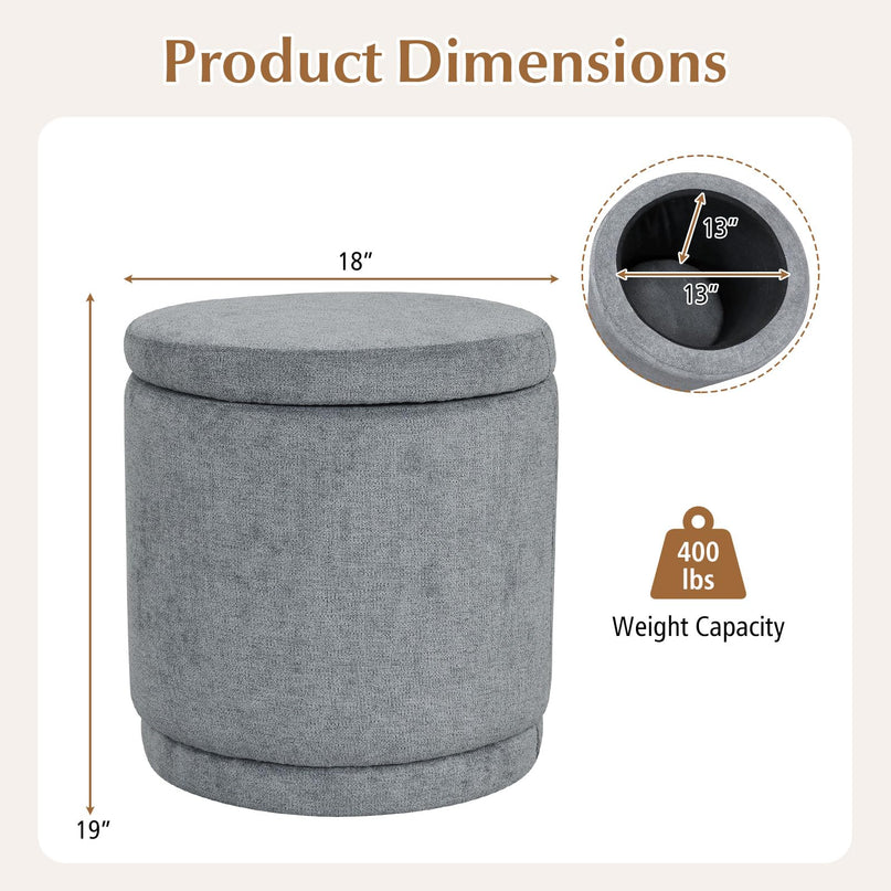 Giantex Round Ottoman with Storage Chenille Fabric Vanity Stool