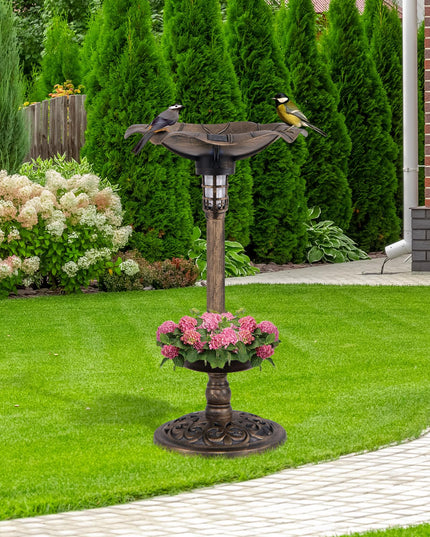Giantex Bird Bath for Outside, 30 inch Solar Lighted Bird Bath and Feeder with Flower Planter