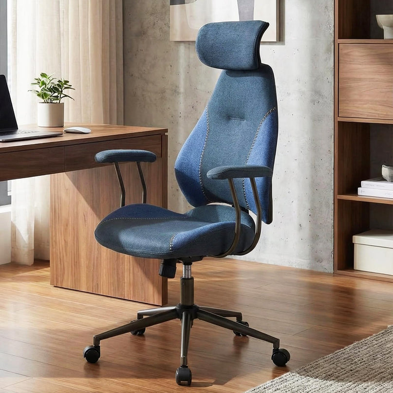 Giantex Mid Century Modern Fabric Computer Desk Chair with 2D Headrest