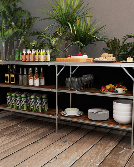 Giantex Extra Long Portable Bar Table with 2 Tier Storage Shelves