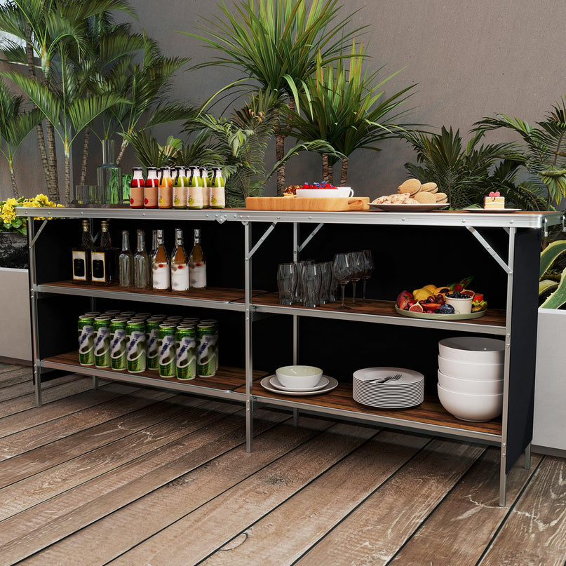Giantex Extra Long Portable Bar Table with 2 Tier Storage Shelves