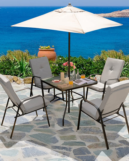 Giantex 6 Piece Outdoor Table and Chairs Set, Patio Dining Set with Umbrella