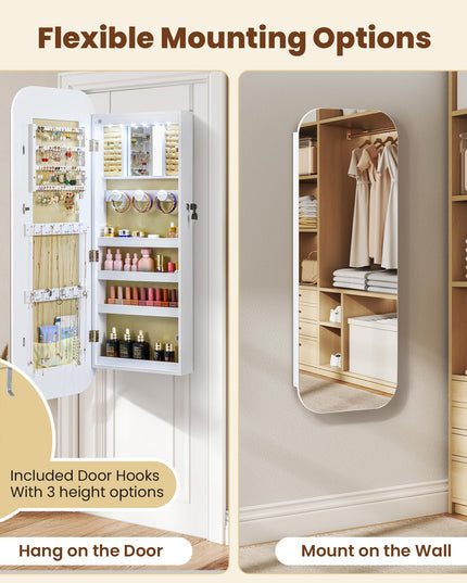 LED Jewelry Cabinet with Lockable Rounded 16.5'' Wide Full Length Mirror