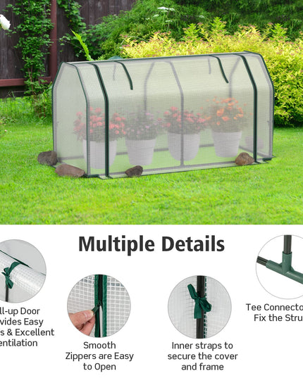 Giantex Mini Portable Greenhouse - for Raised Garden Bed, 47.5”x 21.5”x 24” Green House with PE Cover Zipper Door
