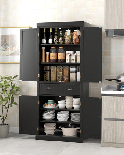 Giantex Pantry Organizers and Storage, 72" Tall Kitchen Cabinet with 2-Door Cabinets & Drawer, Buffet Sideboard