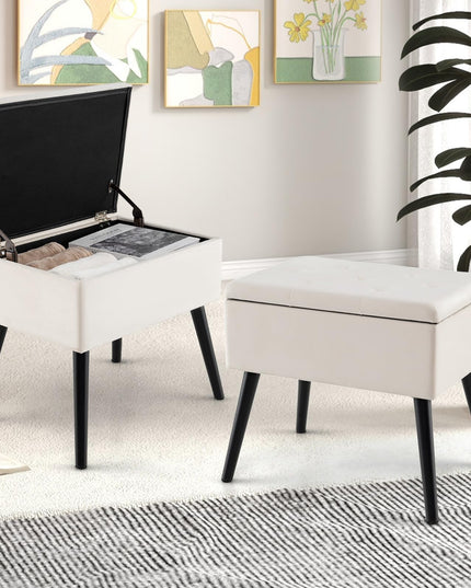 Giantex 20" Ottoman with Storage - Set of 1/2 Makeup Vanity Bench with Flip Top Storage