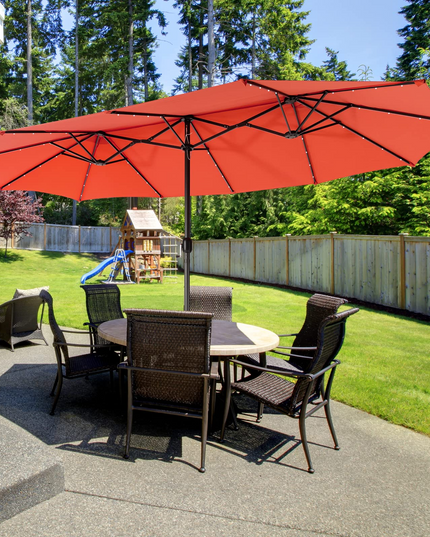 15ft Large Outdoor Umbrella Double-Sided, 48 Solar Lights, Auto-Charging Solar Panel