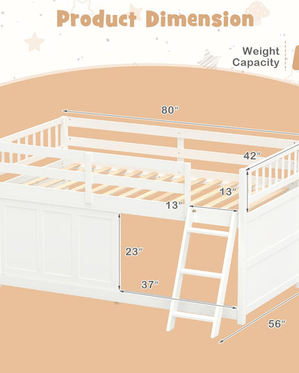 GIANTEX Wooden Low Loft Bed Twin Size with Spacious Under-Bed Play Space