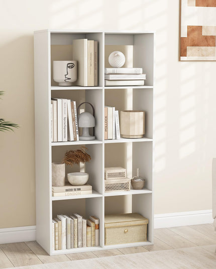 Giantex 8-Cube Bookcase, White Cubby Bookshelf w/Back Guardrail & Anti-Tipping Kits
