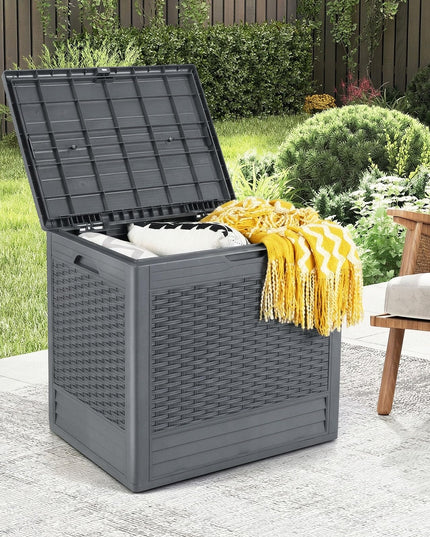 Giantex 25 Gallon Outdoor Storage Box with Rattan Patterns & Lockable Lid
