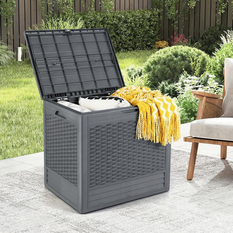 Giantex 25 Gallon Outdoor Storage Box with Rattan Patterns & Lockable Lid