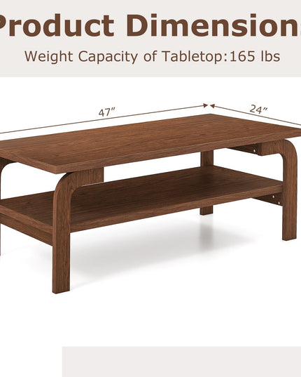 Table basse moderne du milieu du siècle Giantex de 119 cm à 2 niveaux rectangulaire avec étagère de rangement