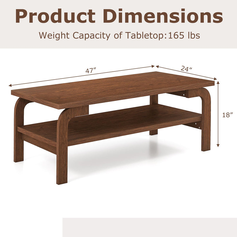 Table basse moderne du milieu du siècle Giantex de 119 cm à 2 niveaux rectangulaire avec étagère de rangement
