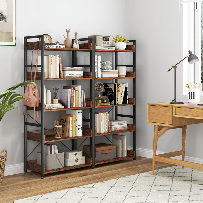 Giantex 5 Tier Bookshelf with 4 Hooks Set of 2 for Living Room
