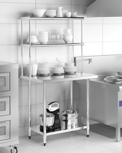 Giantex Stainless Steel Table with Overshelf, 36"×24"