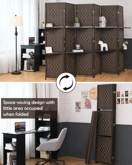 Giantex 6Ft 6 Panel Room Divider with Shelves