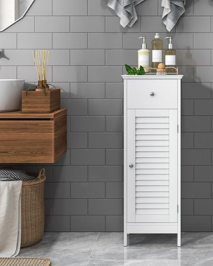 Giantex Bathroom Floor Storage Cabinet - Freestanding Side Cabinet with 1 Door, 1 Drawer & 3-Height Adjustable Shelf