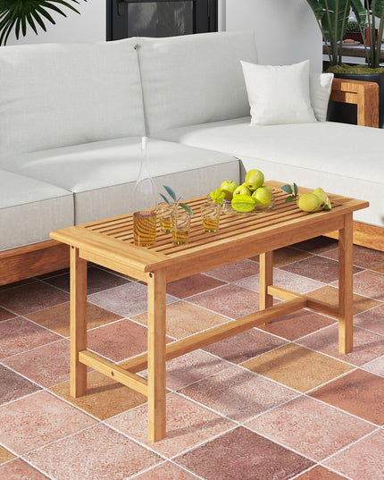 Giantex Teak Wood Patio Coffee Table - 36” Rectangular Outside Side Table with Slatted Tabletop
