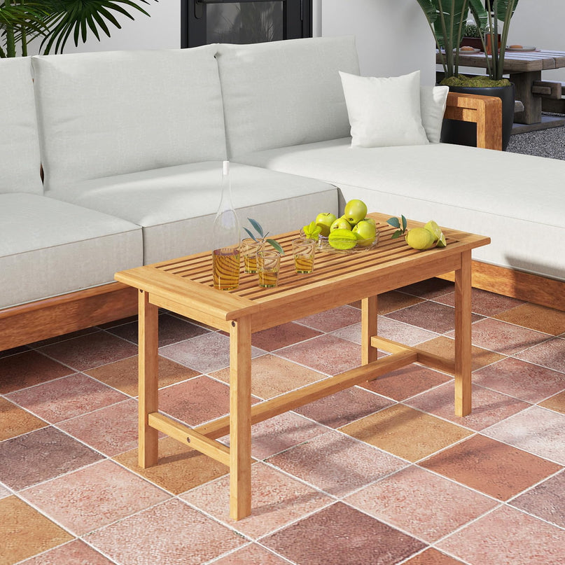 Giantex Teak Wood Patio Coffee Table - 36” Rectangular Outside Side Table with Slatted Tabletop
