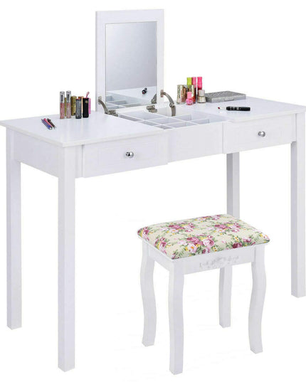 Giantex Coiffeuse avec Miroir, Tabouret Rembourré, Grande Table de Maquillage à Plateau Relevable pour Chambre à Coucher