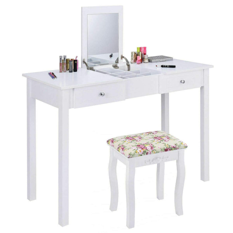 Giantex Coiffeuse avec Miroir, Tabouret Rembourré, Grande Table de Maquillage à Plateau Relevable pour Chambre à Coucher