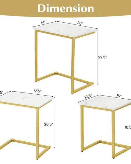 Giantex Nesting Coffee Table Set of 3 w/Faux Marble Tabletop & Heavy-Duty Metal Frame