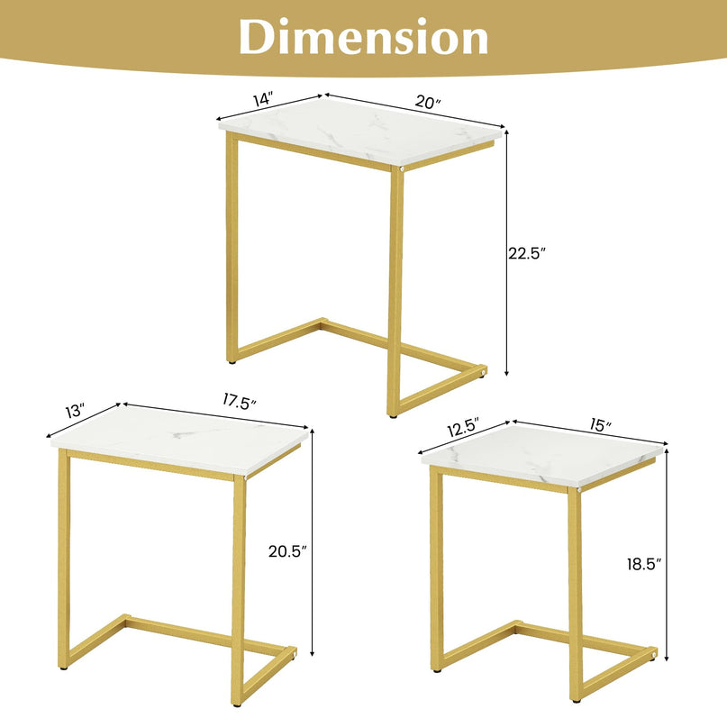 Giantex Nesting Coffee Table Set of 3 w/Faux Marble Tabletop & Heavy-Duty Metal Frame