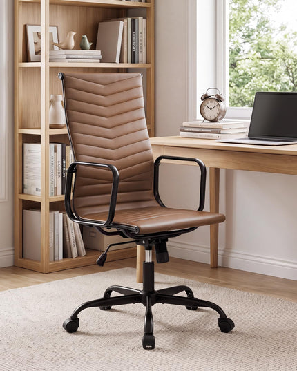 GIANTEX Home Office Chair Ribbed High-Back PU Leather Desk Chair