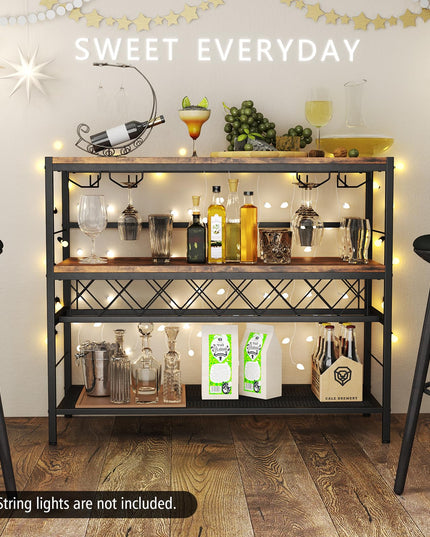Giantex 4-Tier Wine Rack Table - 7-Bottle Wine Bar Cabinet w/ 4 Wine Racks & 16 Glasses Holder