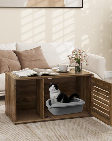 Giantex Cat Litter Box Enclosure - Litter Box Hidden Furniture with Louvered Door, Front Entry, Storage Cabinet