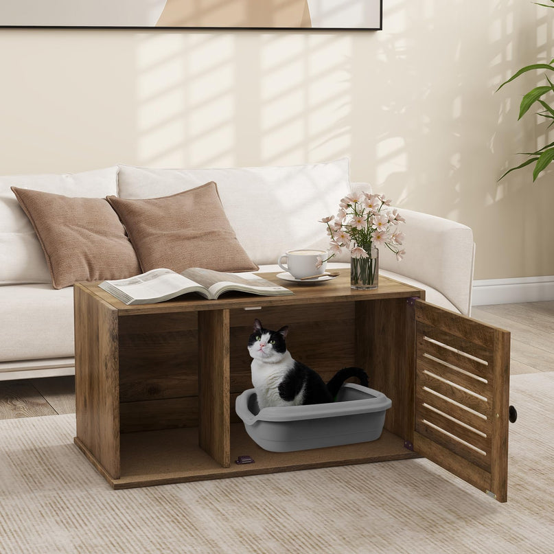 Giantex Cat Litter Box Enclosure - Litter Box Hidden Furniture with Louvered Door, Front Entry, Storage Cabinet
