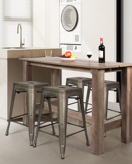 Giantex 5 Pieces Dining Table Set, Rectangular Counter Height Table w/ 4 Metal Bar Stools