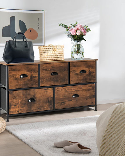 Giantex Dresser for Bedroom, Chest of Drawers with Wood Top Retro Storage Cabinet