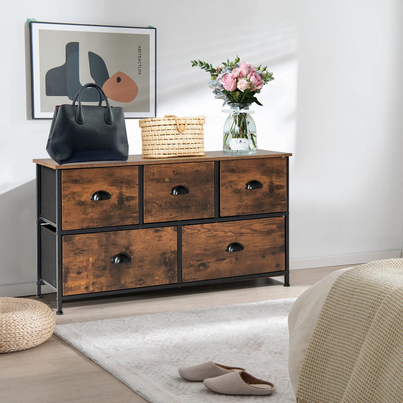Giantex Dresser for Bedroom, Chest of Drawers with Wood Top Retro Storage Cabinet