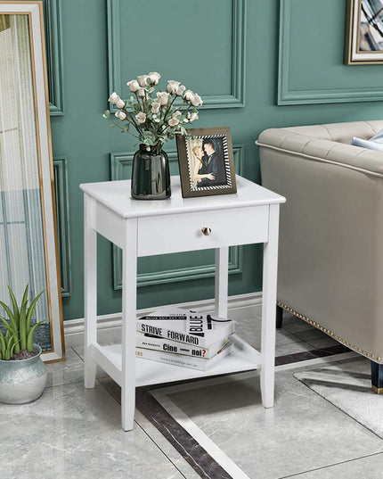 Nightstand Wooden 2-Tier Couch Sofa Side Table with Drawer, End Table
