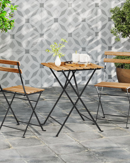 Giantex 3-Piece Acacia Wood Bistro Set with 2 Folding Chairs, Slatted Seat & Tabletop